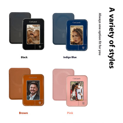Kaarthouder met E-Ink scherm in vier kleuren: zwart, blauw, bruin en roze