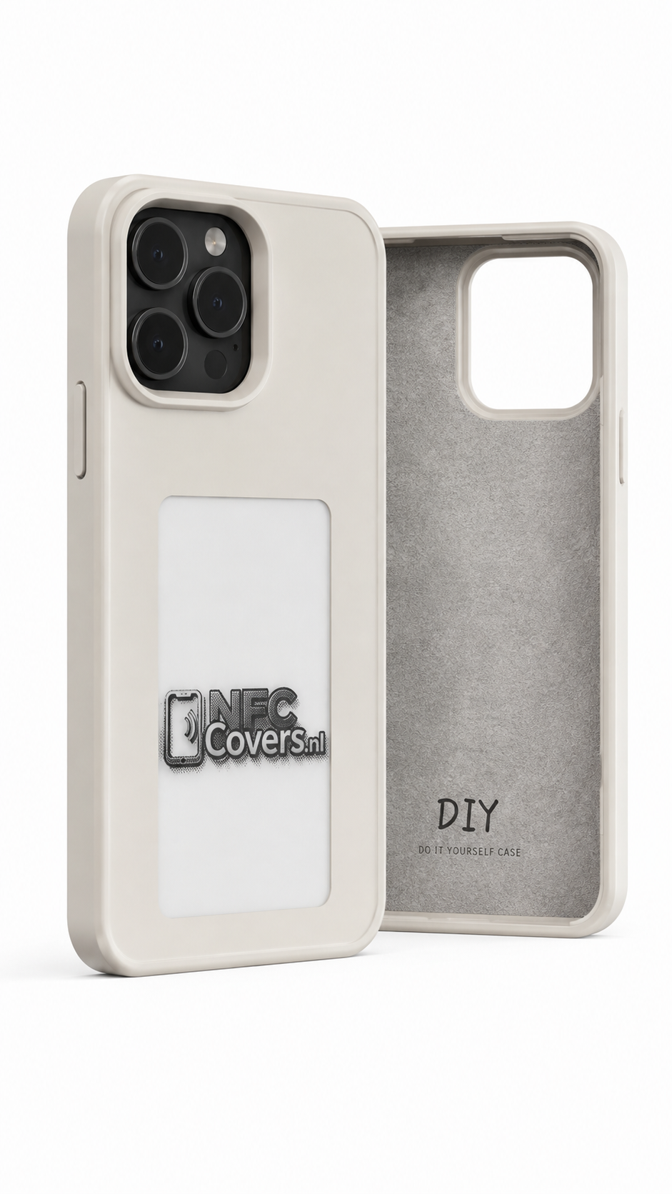 NFC E-Ink telefoonhoesje voor iPhone in wit, voor- en binnenkant