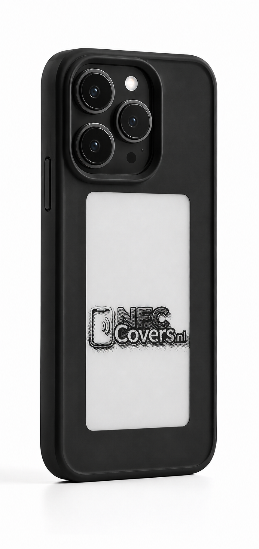 NFC E-Ink telefoonhoesje voor iPhone in zwart met E-Ink scherm op de achterkant