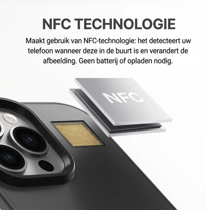 Uitleg: eigen foto naar het hoesje sturen met NFC, zonder batterij of app-abonnement